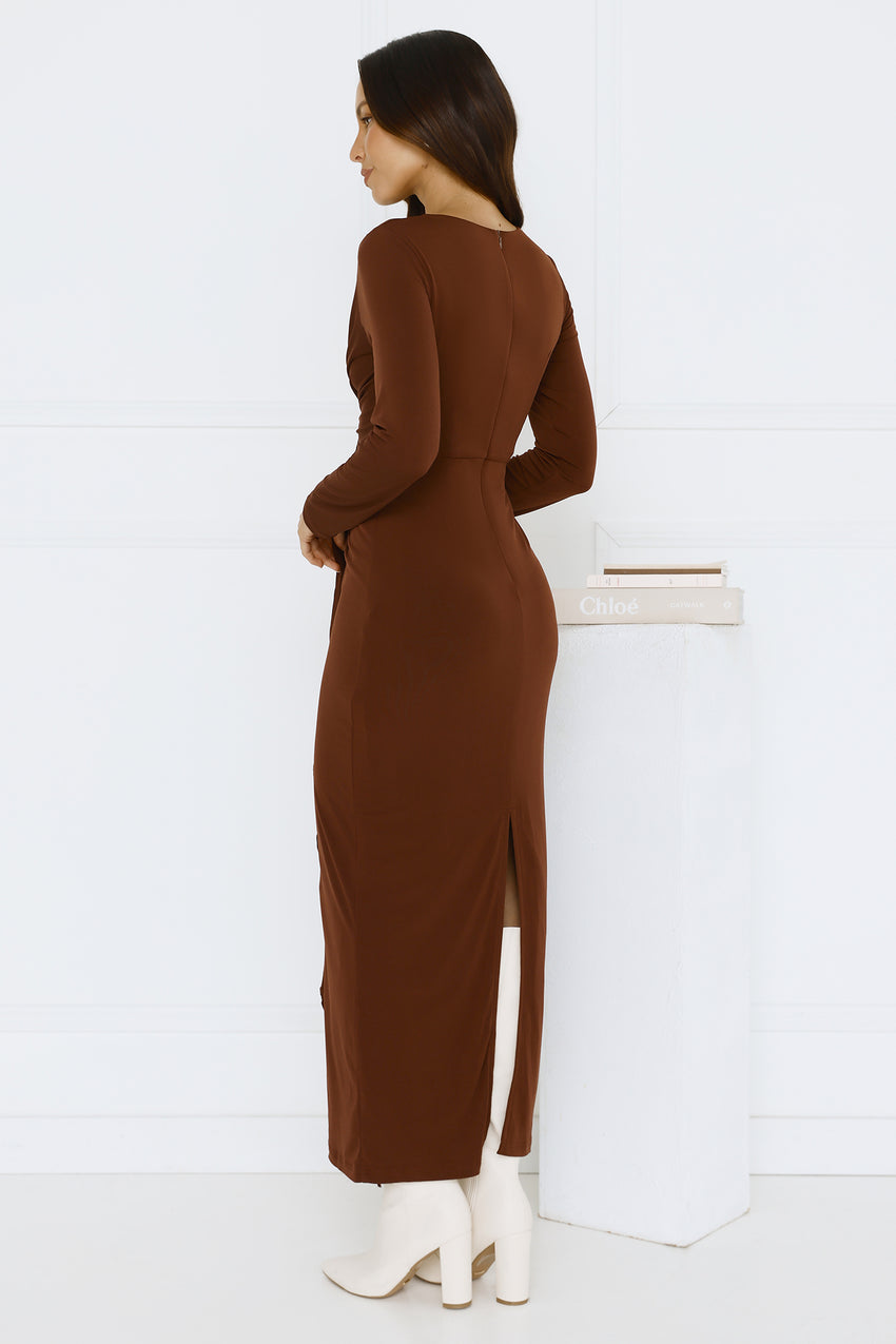 Golden Mirage Long Sleeve Maxi Dress Brown