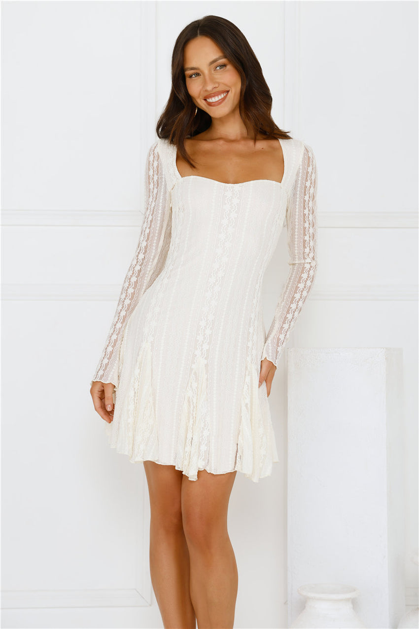 Full Time It Girl Long Sleeve Mini Dress Beige