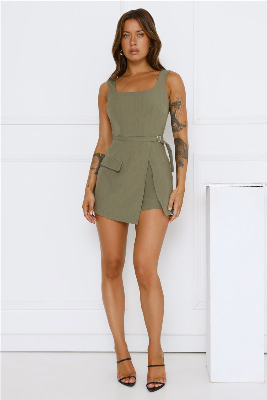 Be My Editor Romper Khaki
