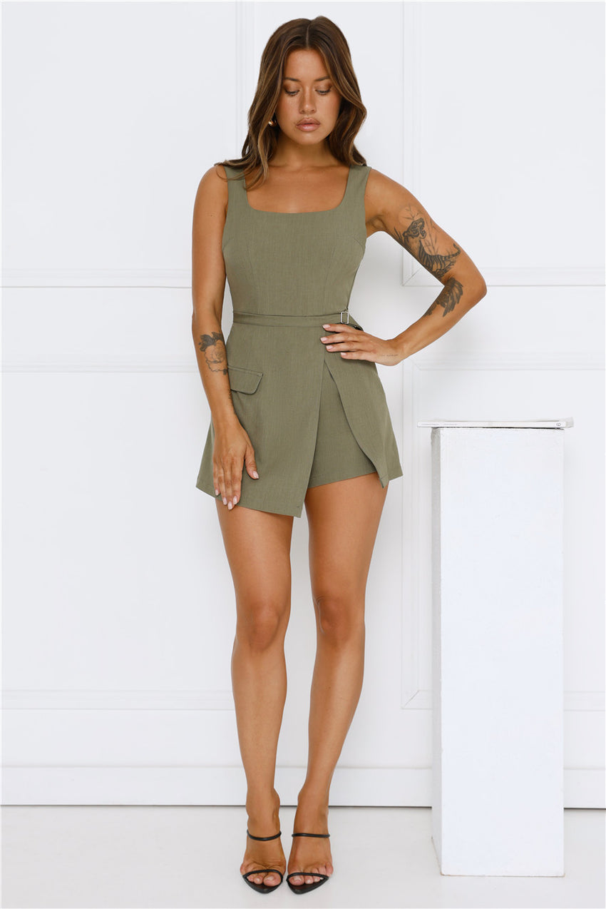 Be My Editor Romper Khaki