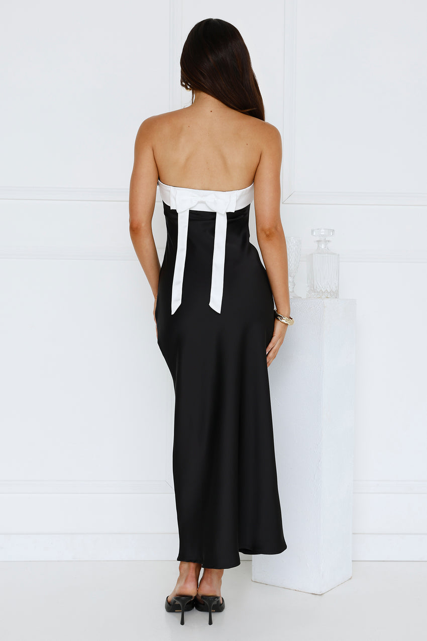 Black Tie Soirée Strapless Satin Maxi Dress Black