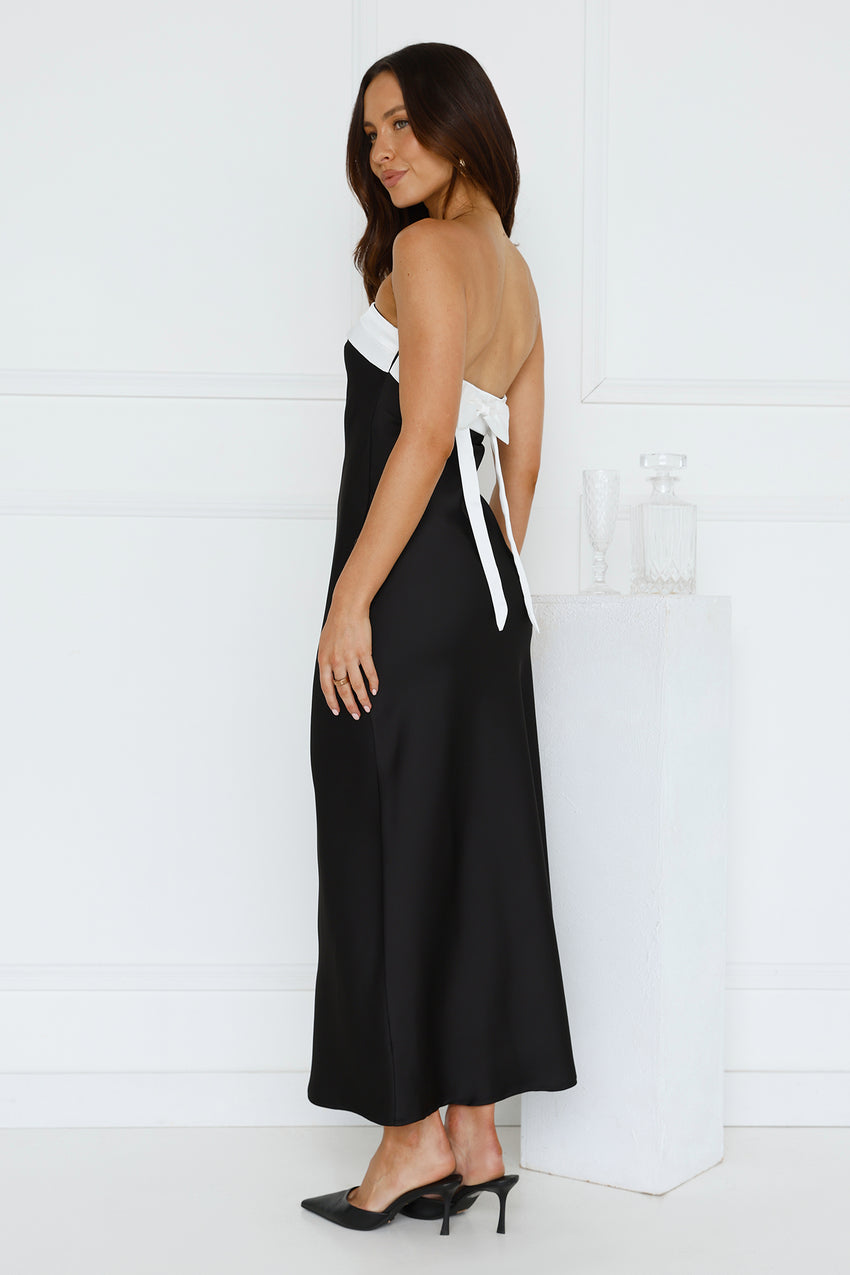 Black Tie Soirée Strapless Satin Maxi Dress Black