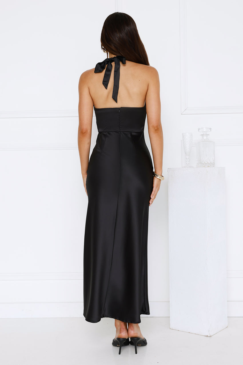 Essence of Style Halter Satin Maxi Dress Black