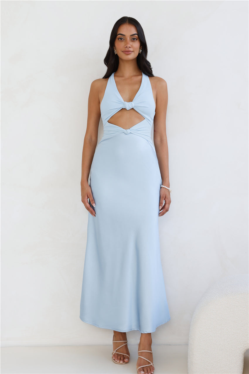 Dream Design Halter Satin Maxi Dress Blue