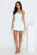 Blossom Hour Strapless Satin Mini Dress Blue