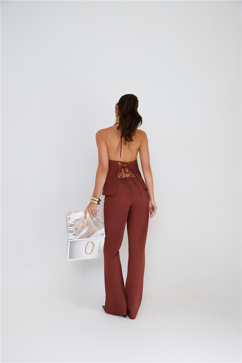Clean Slate Tailored Halter Top Brown