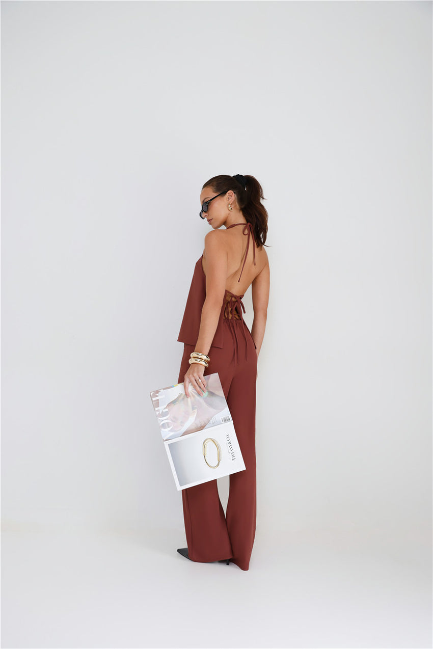Clean Slate Tailored Halter Top Brown