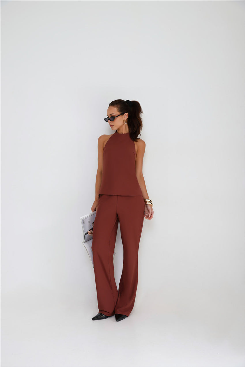 Clean Slate Tailored Halter Top Brown