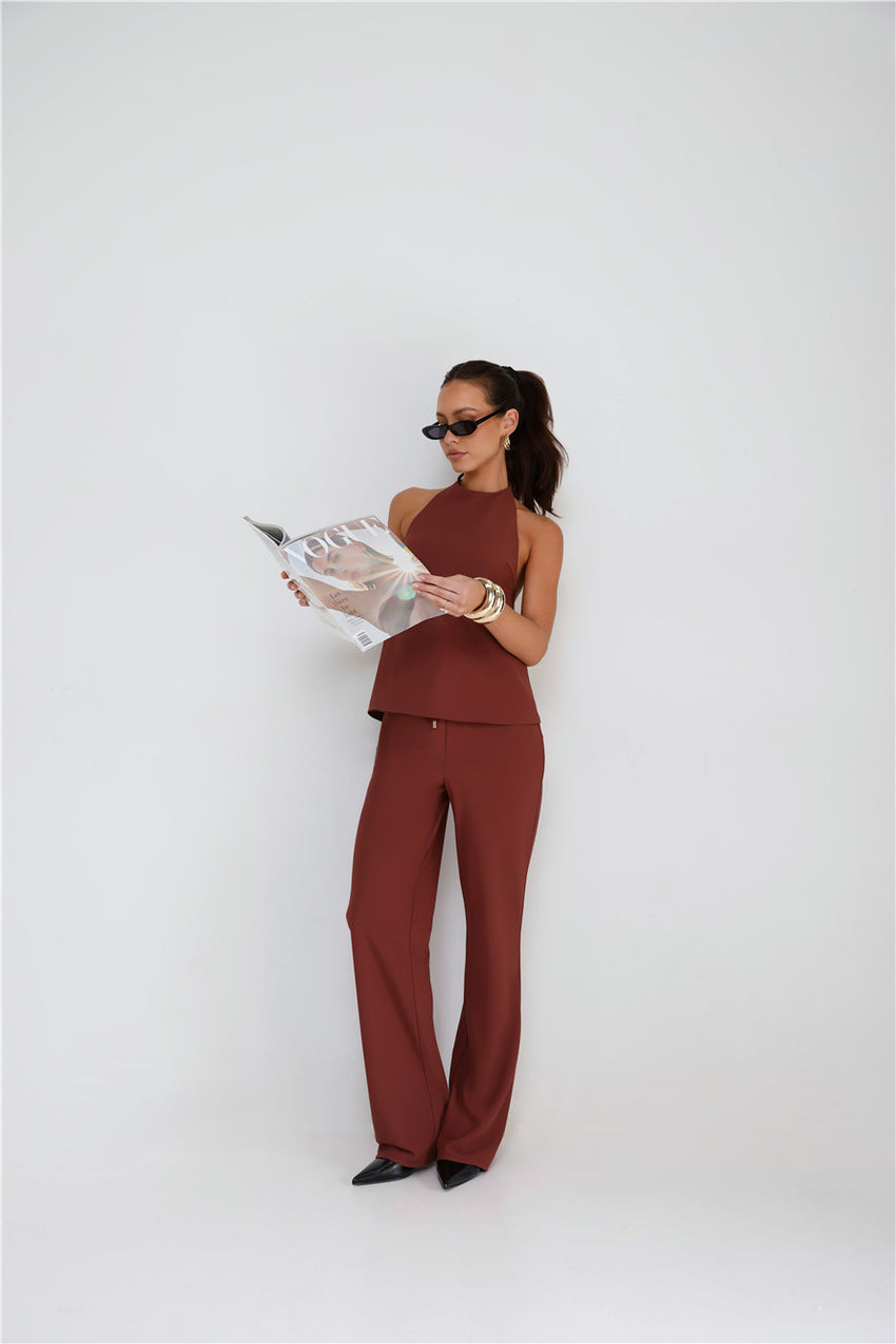 Clean Slate Tailored Halter Top Brown