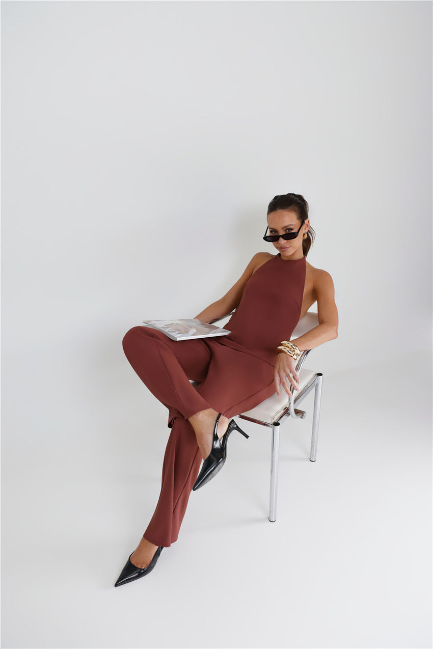 Clean Slate Tailored Halter Top Brown