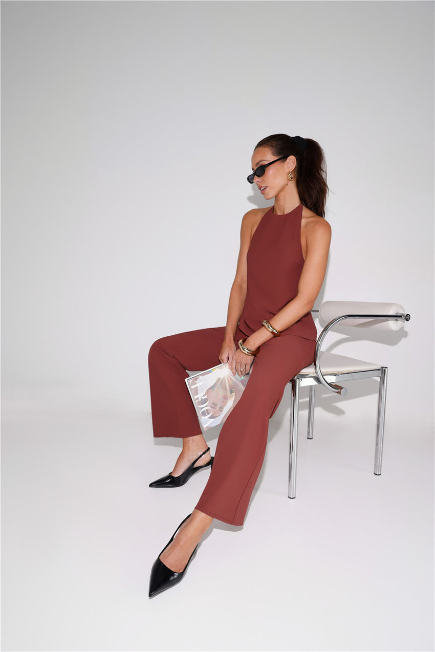 Clean Slate Tailored Halter Top Brown