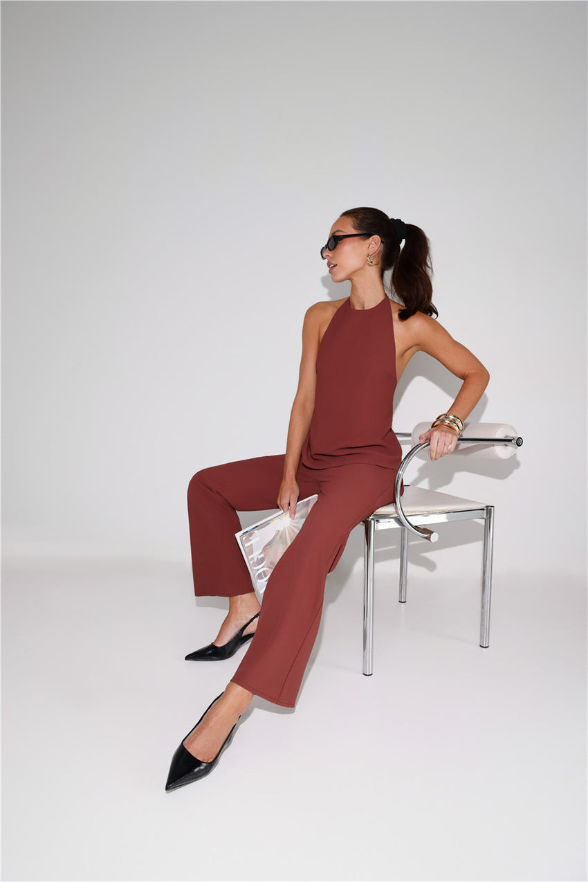 Clean Slate Tailored Halter Top Brown