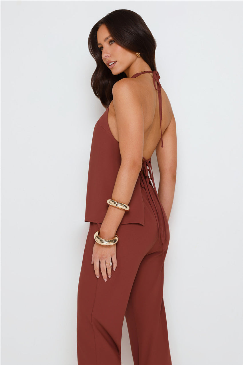 Clean Slate Tailored Halter Top Brown