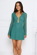 Champagne Aura Mesh Long Sleeve Mini Dress Green