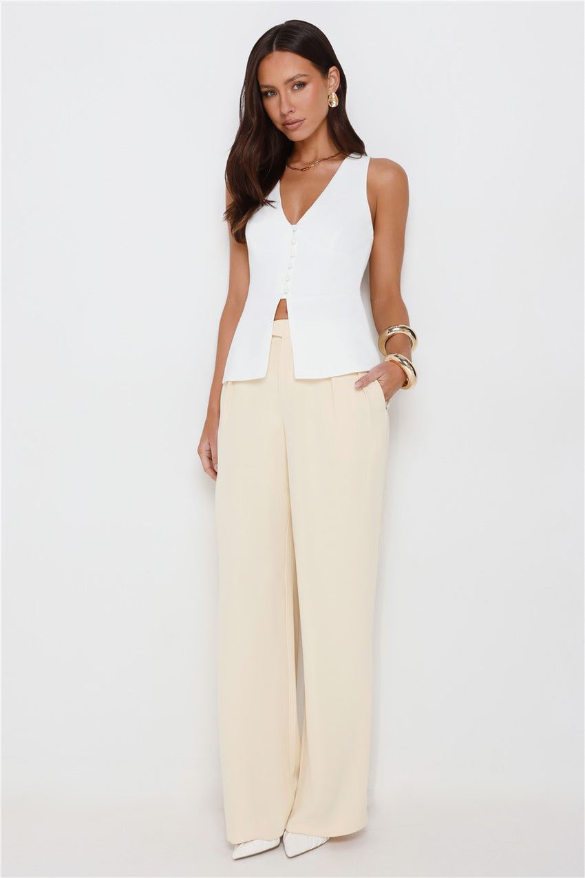 Linear Mood High Rise Straight Leg Tailored Pants Lemon