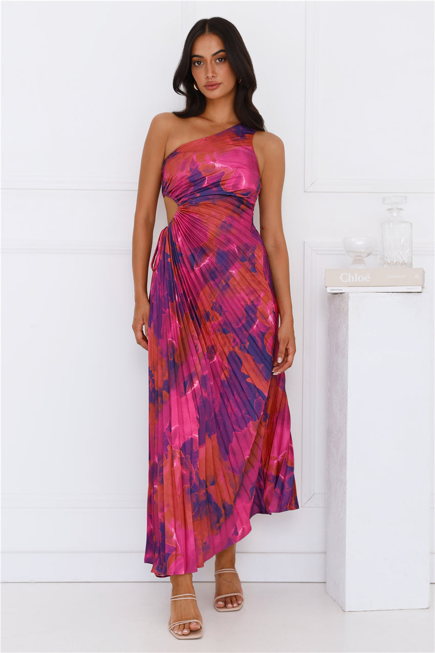 Fashionista’s Night Out One Shoulder Satin Maxi Dress Purple