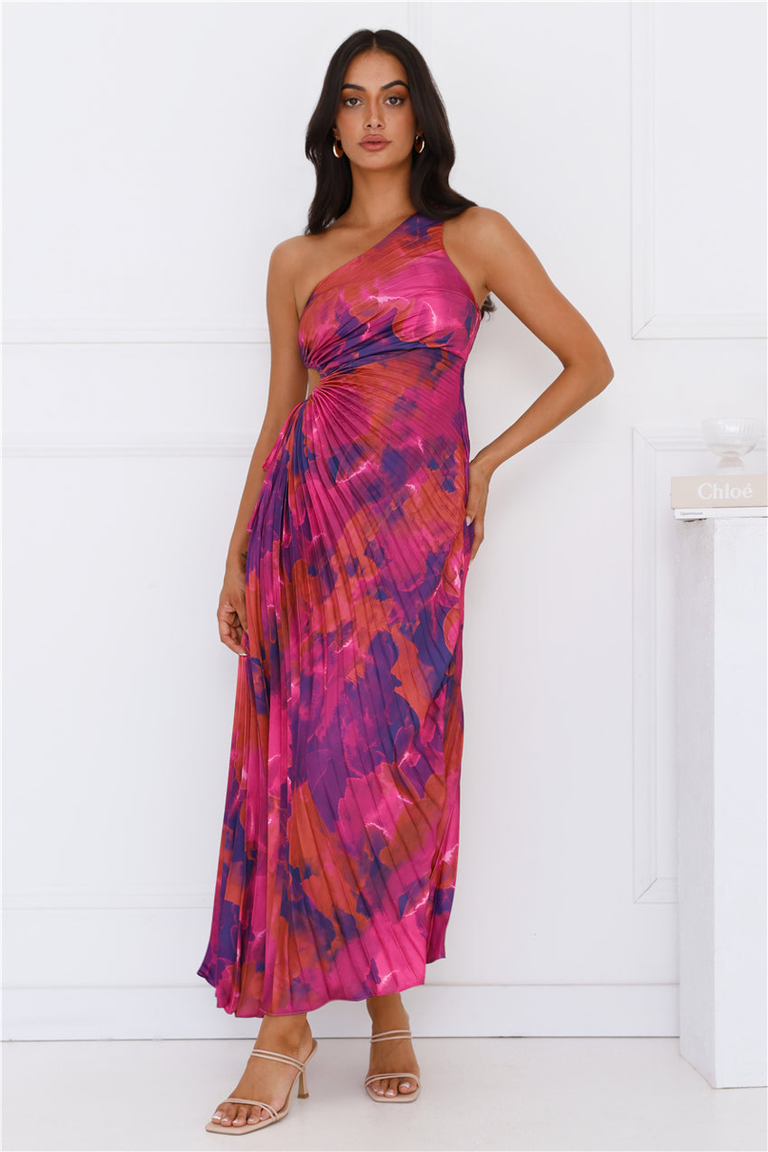 Fashionista’s Night Out One Shoulder Satin Maxi Dress Purple
