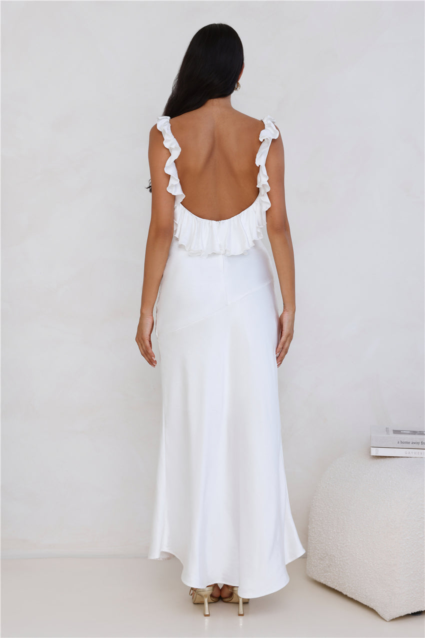 Chasing The Spark Satin Maxi Dress White