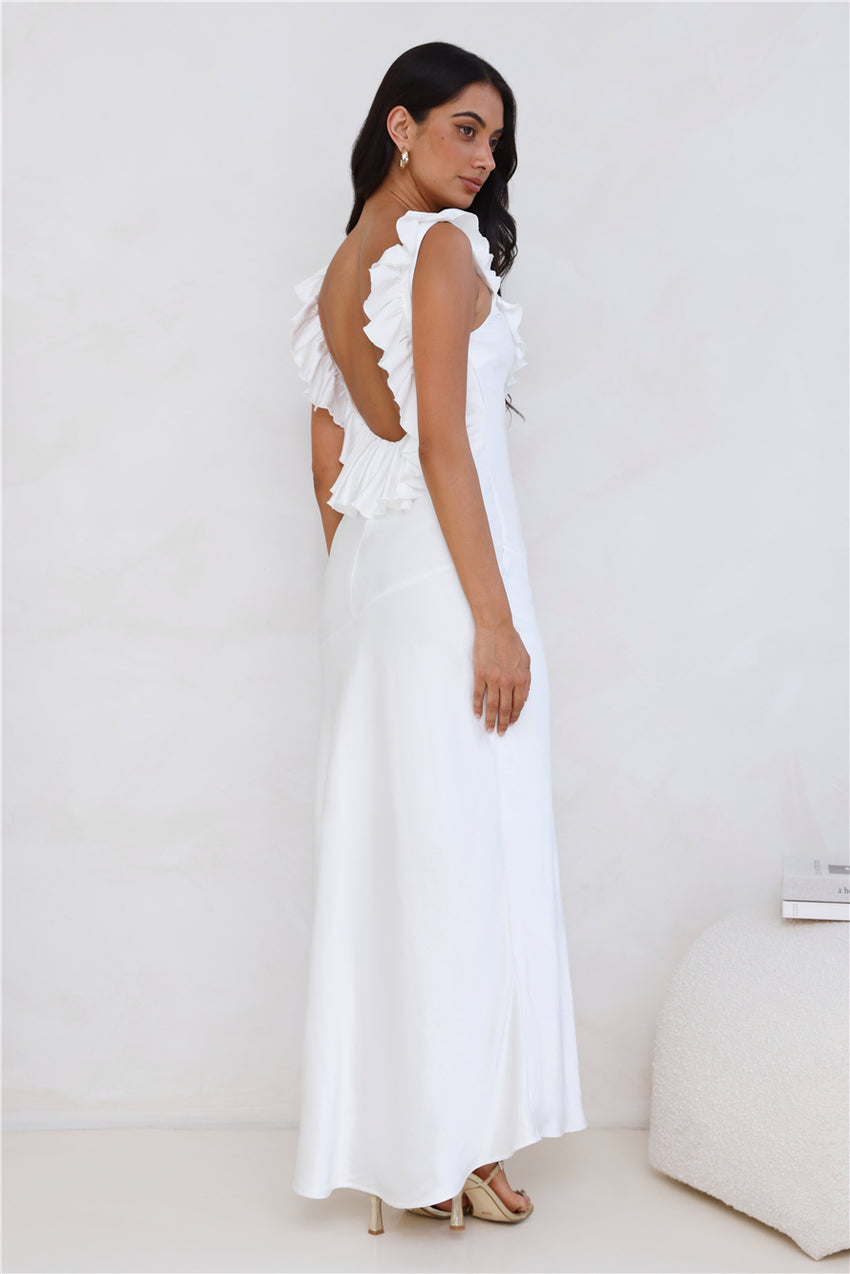 Chasing The Spark Satin Maxi Dress White