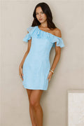 Charmed Light Off Shoulder Mini Dress Blue