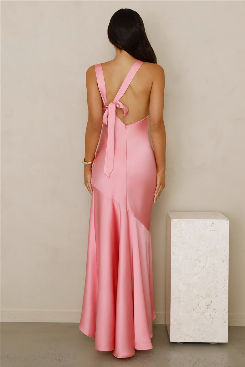 Bespoke Beauty Satin Maxi Dress Pink