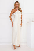 Luxora Lady Halter Satin Maxi Dress Yellow