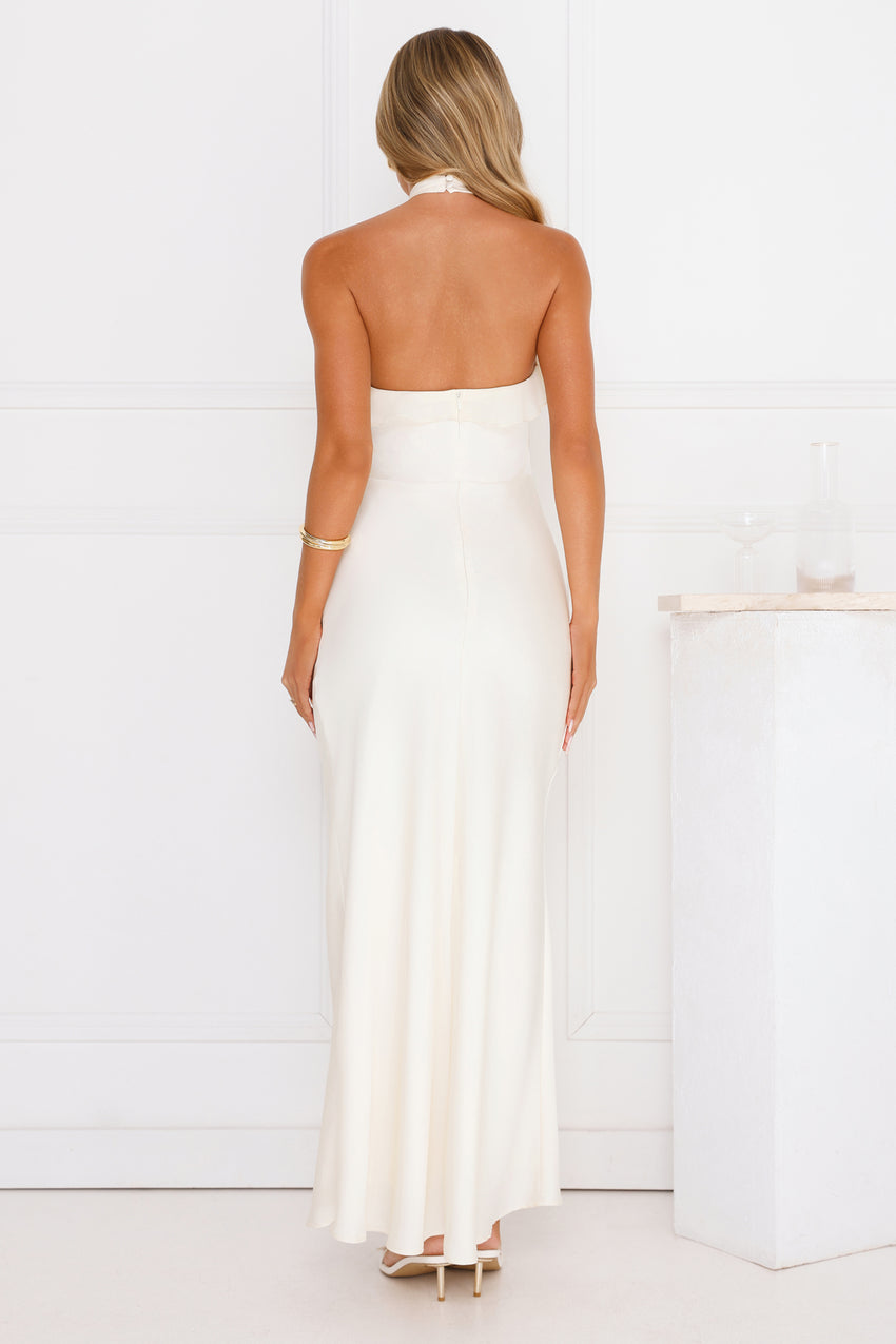 Luxora Lady Halter Satin Maxi Dress Yellow