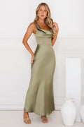 Crystal Luxe Satin Maxi Dress Sage