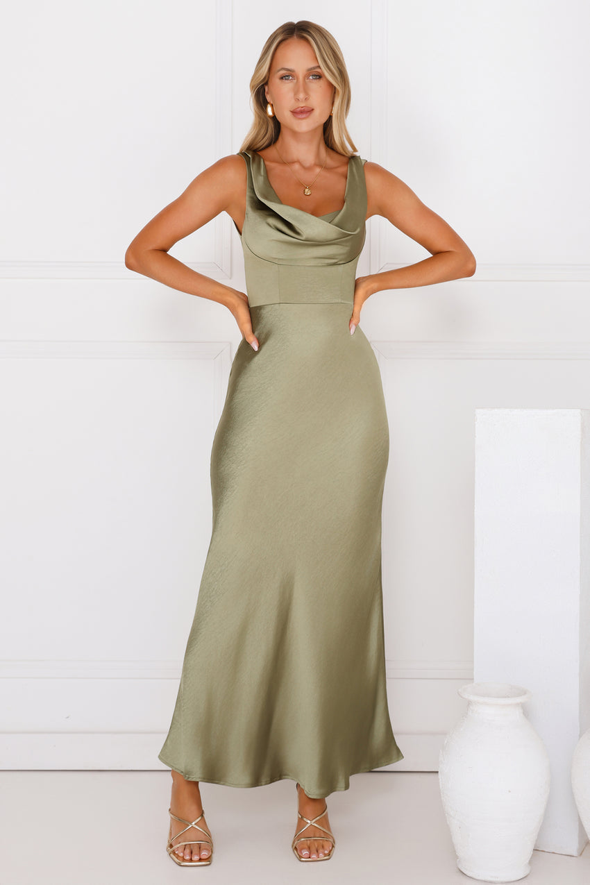 Crystal Luxe Satin Maxi Dress Sage