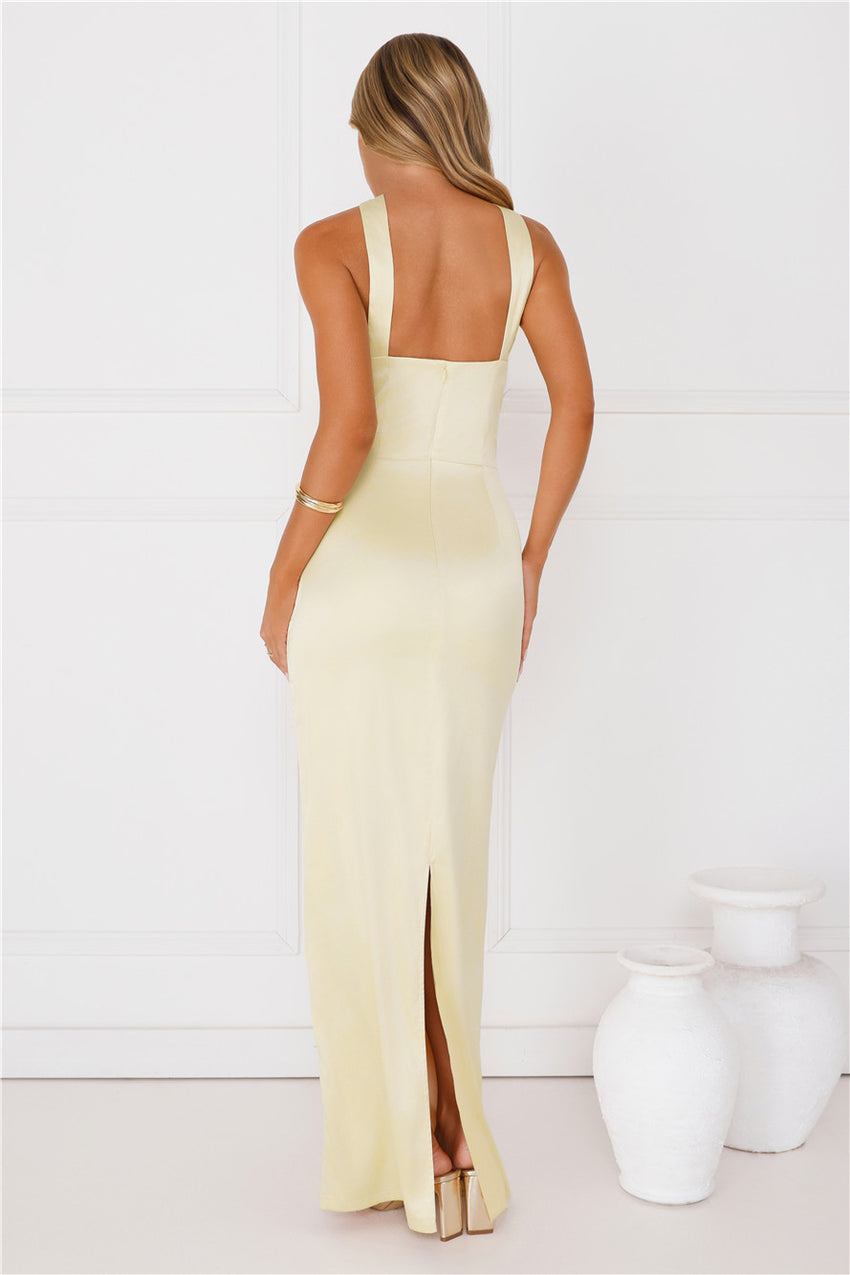Diamond Elegance Satin Maxi Dress Yellow