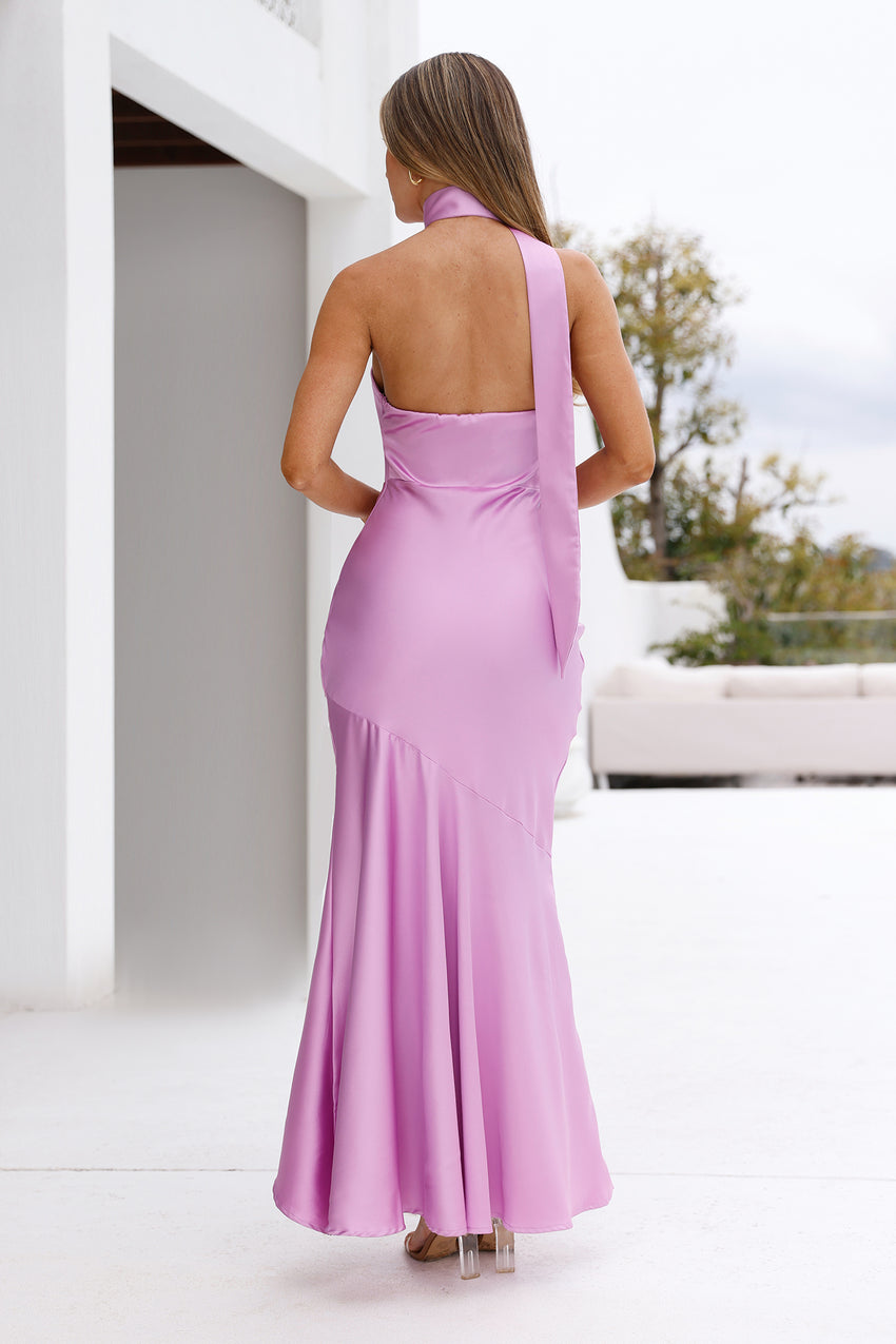 Graceful Influence Satin Halter Maxi Dress Purple