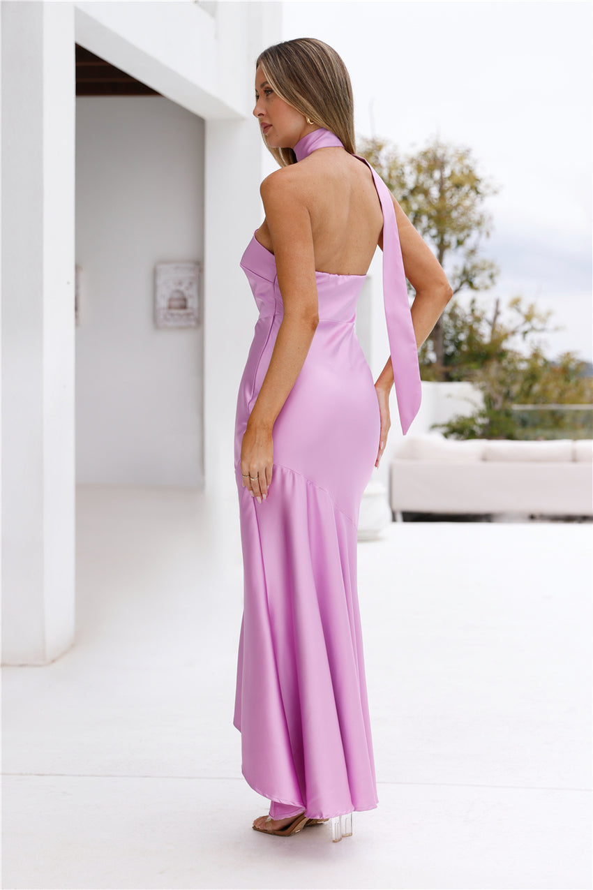 Graceful Influence Satin Halter Maxi Dress Purple