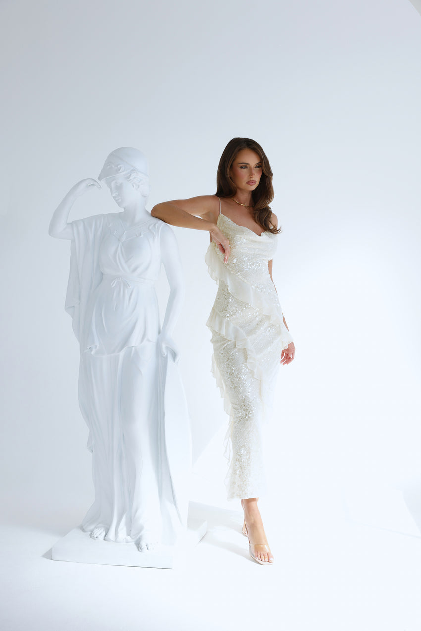Glitter Gaze Sequin Maxi Dress Cream