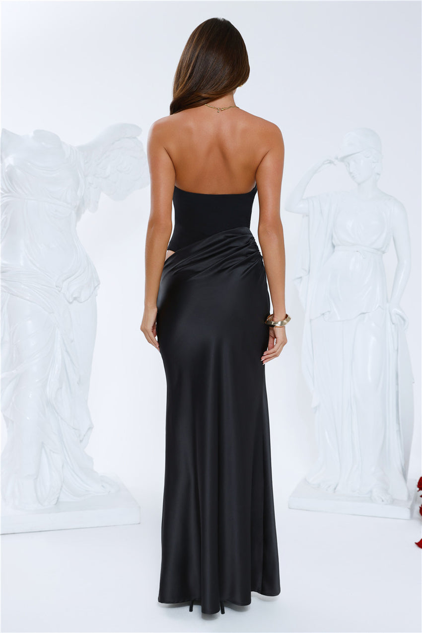Elevated Simplicity Strapless Satin Maxi Dress Black
