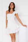Golden Cheer One Shoulder Mini Dress White