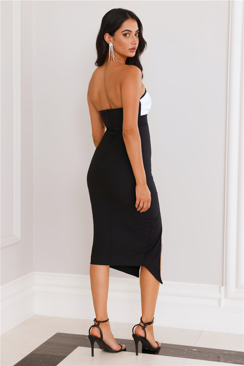 Luxurious Legacy Strapless Midi Dress Black