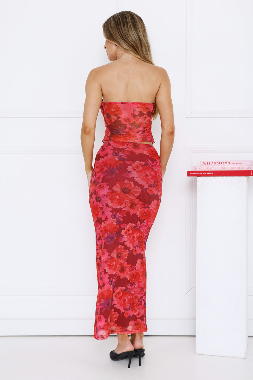 Get Groovy Mesh Strapless Crop Top Print