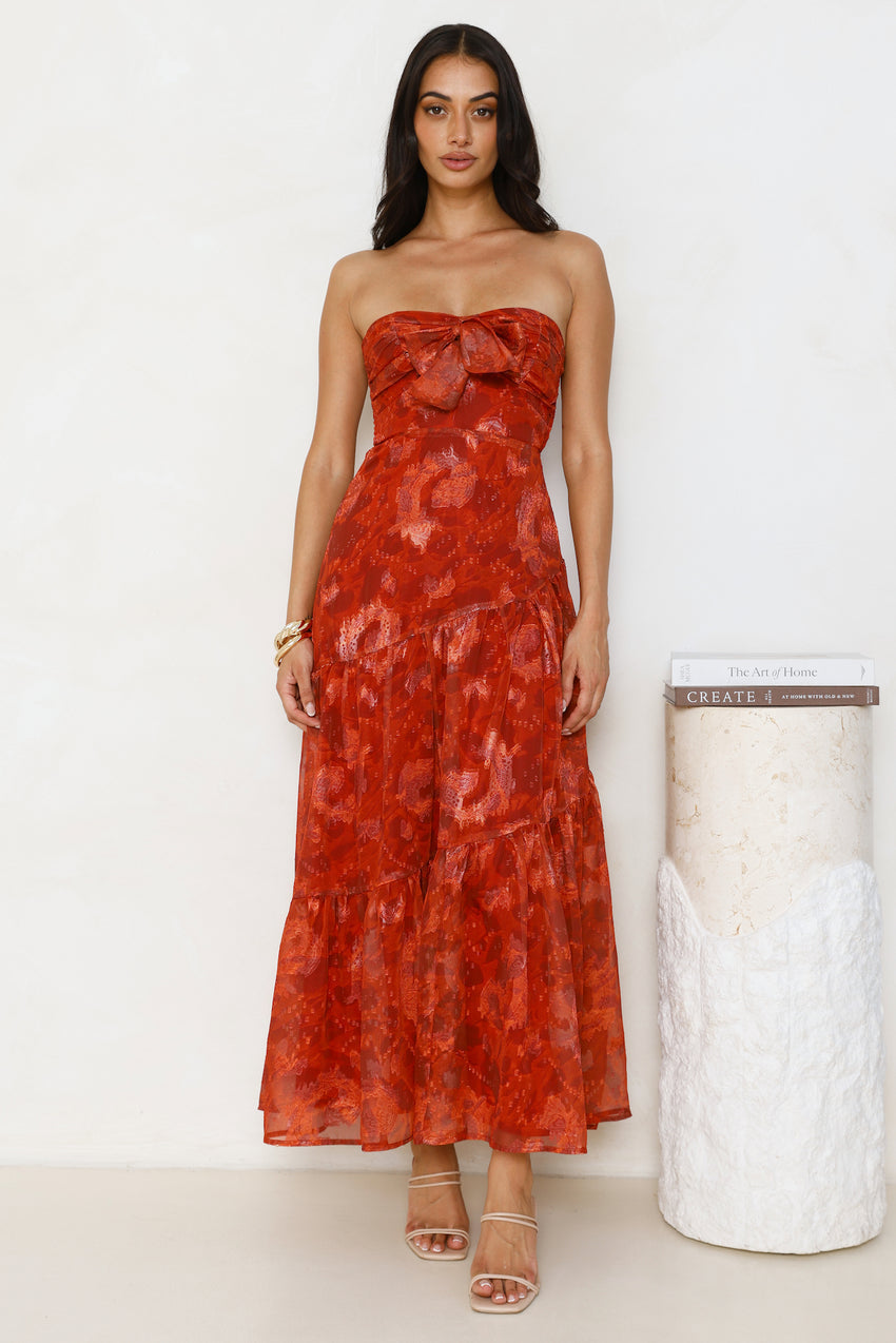 An Indulgence Strapless Maxi Dress Rust