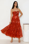 An Indulgence Strapless Maxi Dress Rust