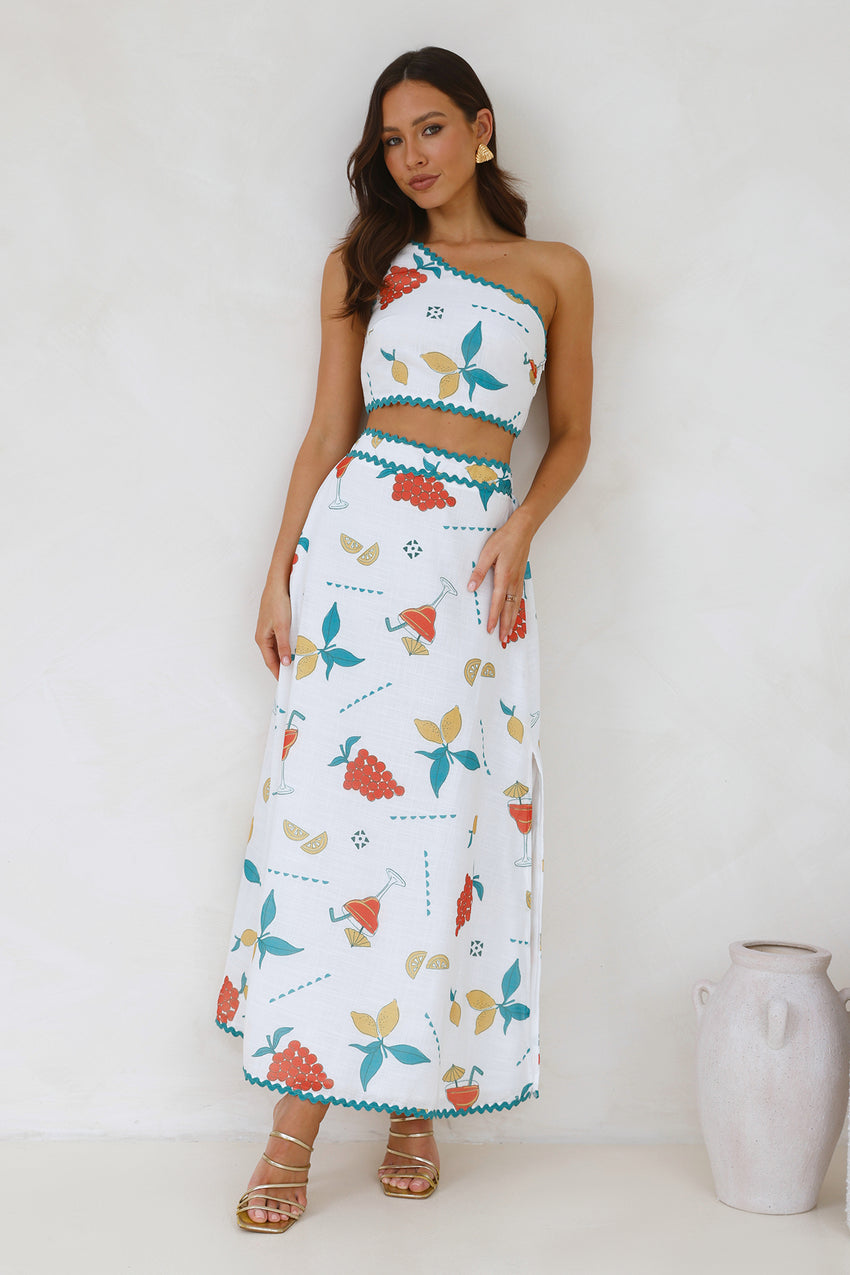 Citrus Squeeze One Shoulder Crop Top White