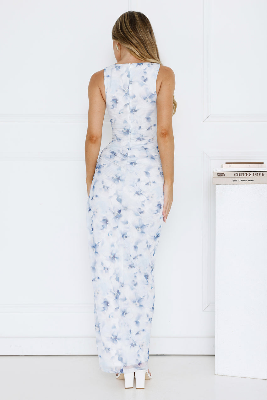 Lush Blossom Mesh Maxi Dress Blue