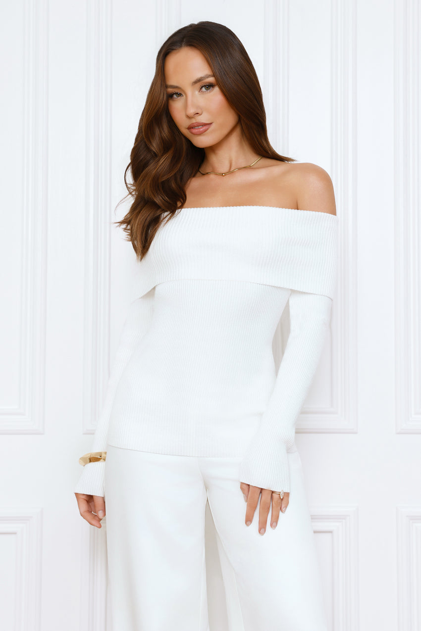 Dreamwave Off Shoulder Knit Top White