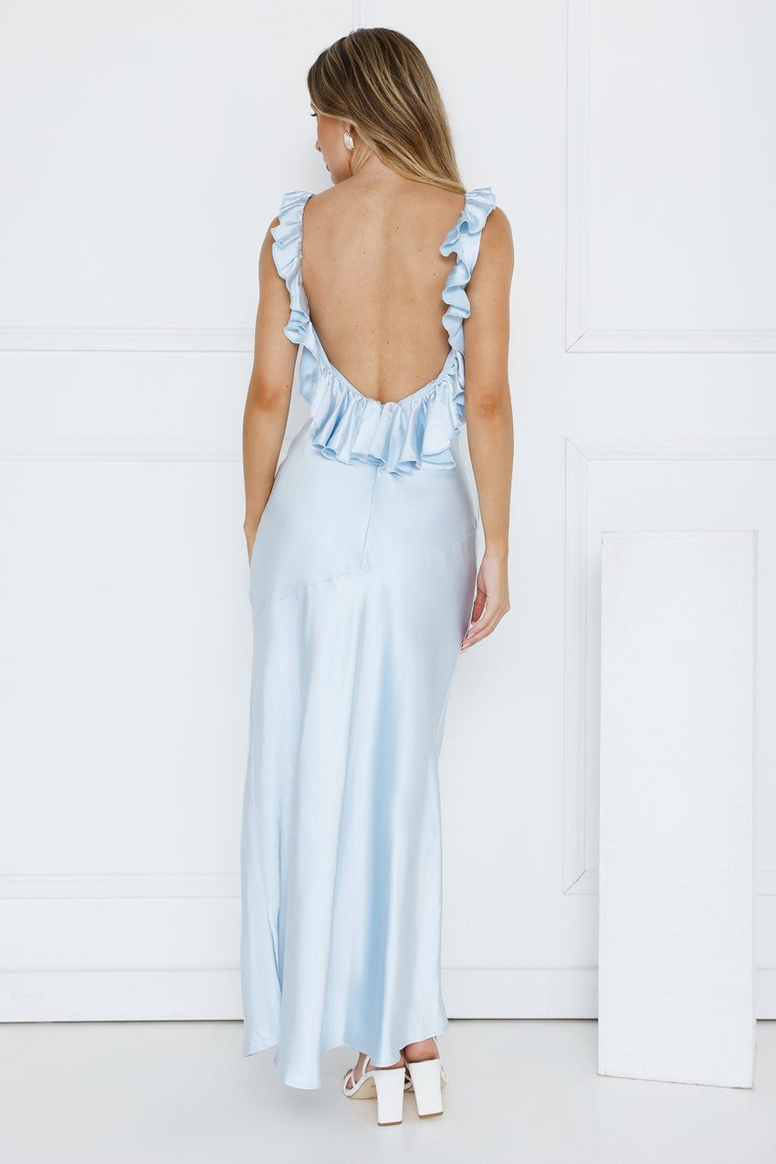 Chasing The Spark Satin Maxi Dress Blue