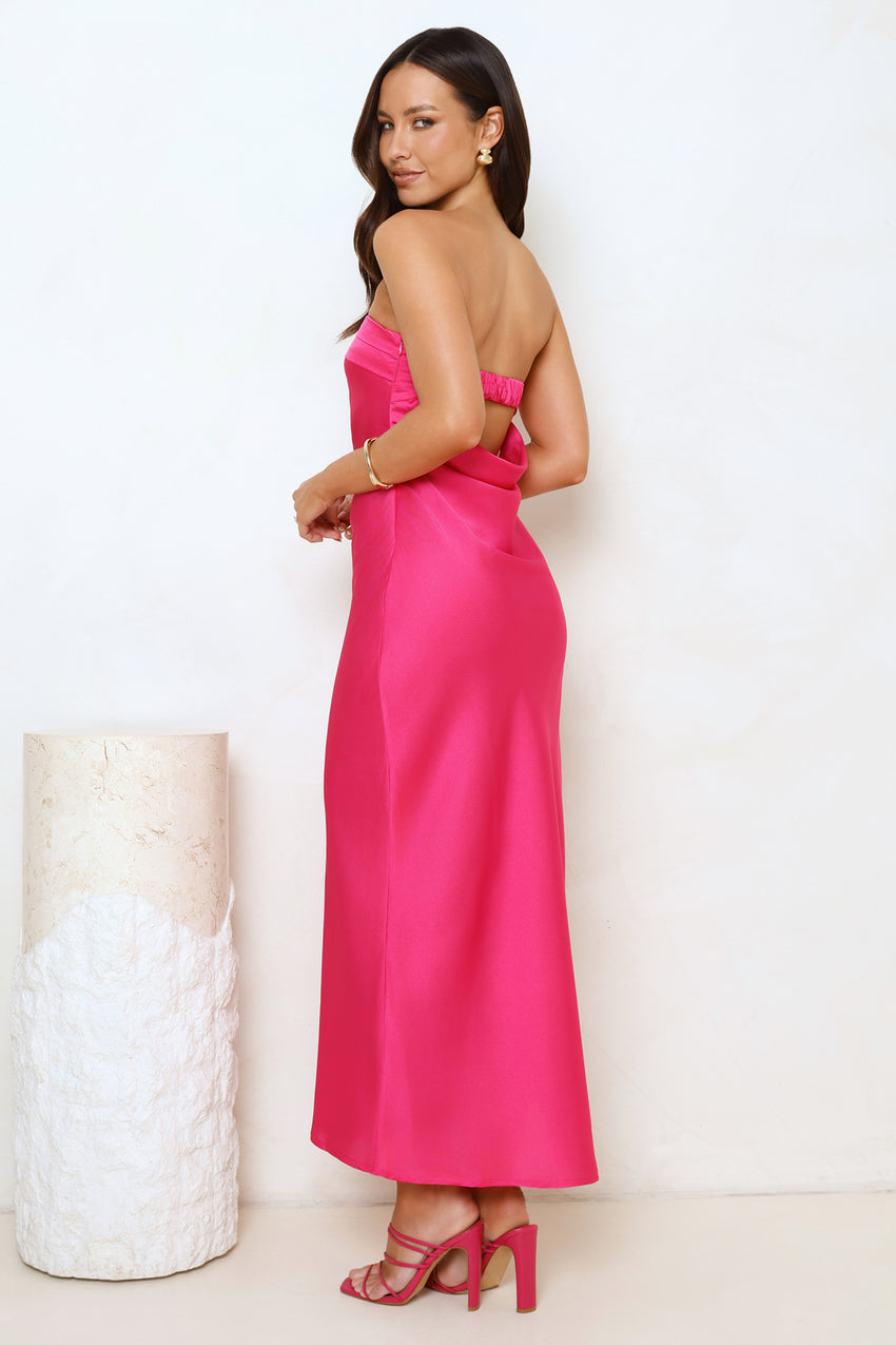 Cool Call Satin Maxi Dress Hot Pink