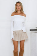 Iced Macaron Off Shoulder Knit Top White