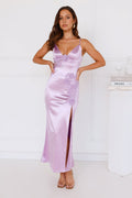 Magnetic Connection Satin Maxi Dress Lilac