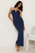 Noir Seduction Strapless Mesh Maxi Dress Navy