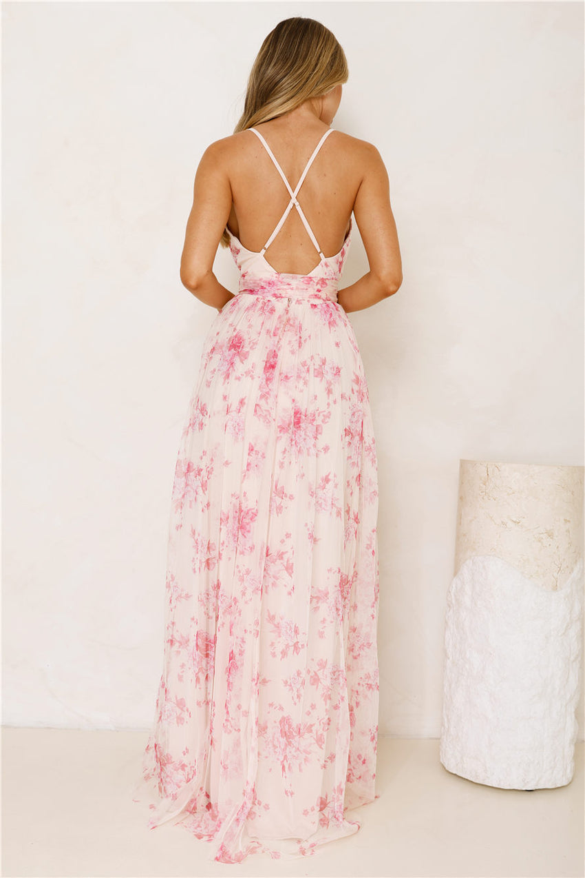 Enchanted Petals Maxi Dress Fuchsia