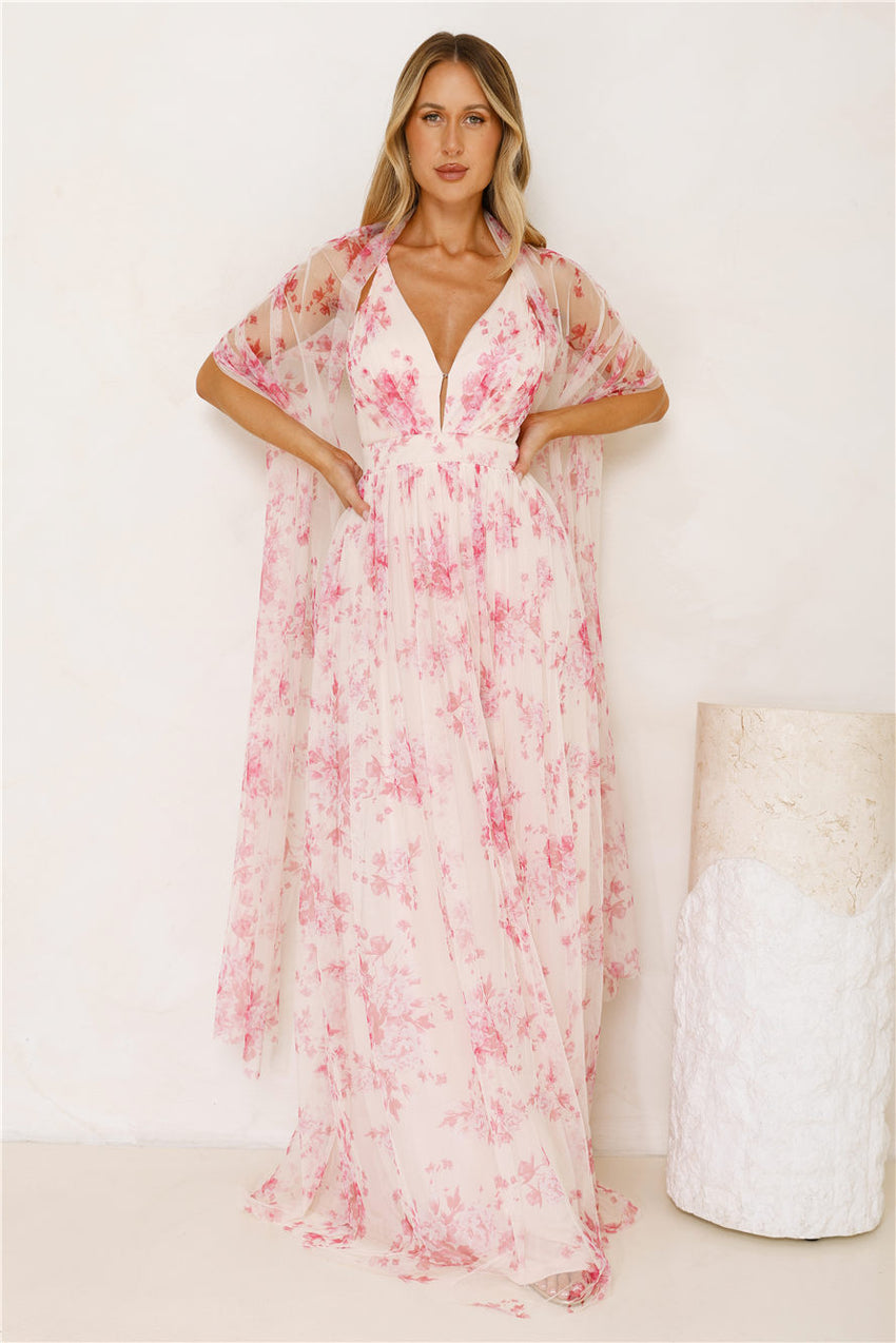 Enchanted Petals Maxi Dress Fuchsia