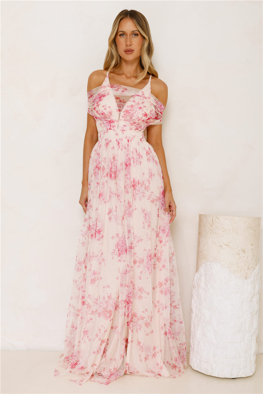 Enchanted Petals Maxi Dress Fuchsia